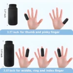 Mangas de terapia para dedos en negro, dos tamaños para pulgar/meñique y dedos índice/medio/anular.