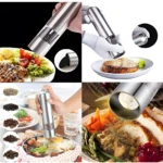 Molino pimentero eléctrico de acero inoxidable, para sazonar carnes y platillos.