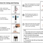 Molino pimentero eléctrico de acero inoxidable con instrucciones de uso y mantenimiento.