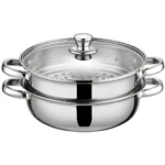 Olla vaporizadora doble de acero inoxidable Nutristeam® con tapa de cristal.