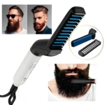 Plancha para barba negro con cerdas azules, para alisar y peinar vello facial. Demostración de uso.