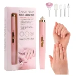 Pulidor de uñas eléctrico rosa, kit con 5 puntas intercambiables y caja para regalo, para manicura profesional en casa.