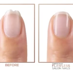 Pulidor de uñas antes y después: una uña dañada y una uña pulida y brillante.