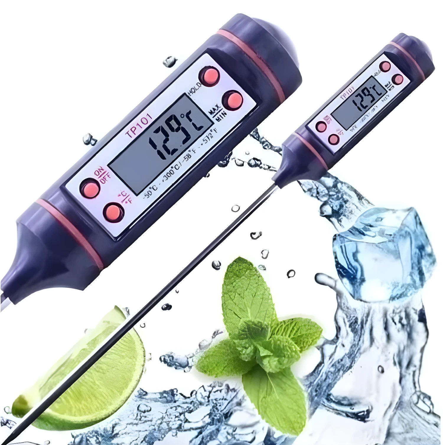 Termómetro digital de cocina TP101 con pantalla LCD, ideal para líquidos y alimentos.