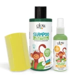 Kit para piojos: shampoo verde 250ml con peine amarillo y spray limpiador 60ml, con extracto de té verde y eucalipto.