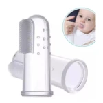 Cepillo de dedo para bebés, silicona transparente con cerdas suaves y masajeadora, ideal para limpiar encías y dientes.