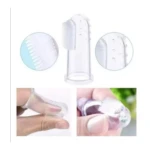 Cepillo de silicona transparente para bebé, para usar en el dedo, con cerdas suaves y relieve en la punta.