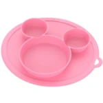 Plato rosa de silicona para bebés con diseño de ratón, antideslizante, ideal para comidas.