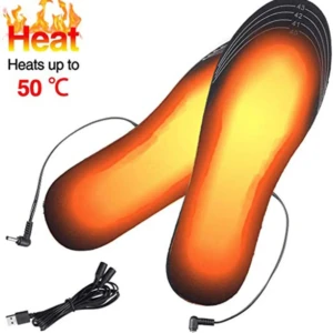 Plantillas calefactables FK23C-6 naranjas, calientan hasta 50°C. Incluye cables y adaptadores.