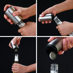 Set x2 destapador automático de botellas de acero inoxidable, fácil uso y práctico.