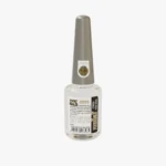 Frasco transparente de tratamiento endurecedor para uñas Food Nails con tapa gris, etiqueta informativa con lista de ingredientes y código de barras.
