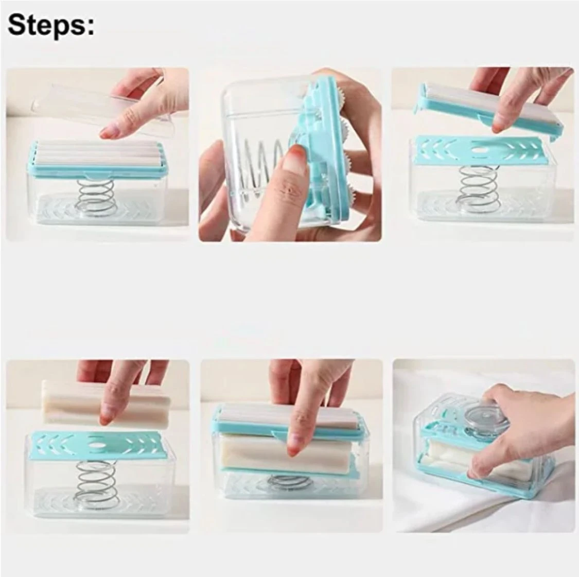 Dispensador de jabón portátil con rodillos. Demostración de cómo colocar barras de jabón.