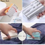 Dispensador de jabón portátil con rodillos que generan abundante espuma, ideal para viajes.