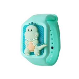 Manilla repelente azul turquesa para niños con diseño de dinosaurio tierno.