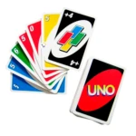 Cartas de Uno clásico: juego de mesa con números y símbolos en varios colores, más cartas comodín.