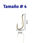 Anzuelo de pesca tamaño #4, dorado, 2.3 cm de largo y 0.9 cm de ancho.