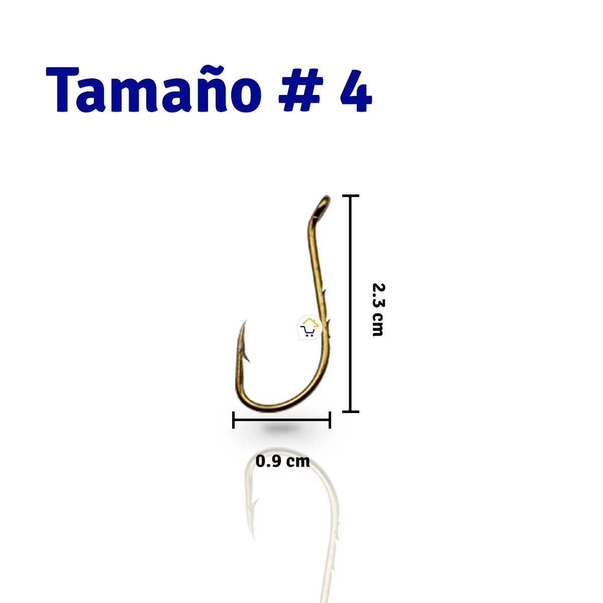 Anzuelo de pesca tamaño #4, dorado, 2.3 cm de largo y 0.9 cm de ancho.