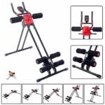 Máquina Ab Vertical negra y roja para ejercicios abdominales, mostrando detalles de agarres y ajuste de inclinación.