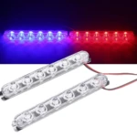 Barras estroboscópicas LED para parrilla, una roja y otra azul, con carcasas transparentes y cables.