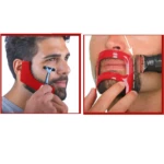 Plantilla roja para dar forma a la barba, utilizada con rastrillo y recortadora.