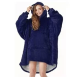 Manta térmica azul marino extragrande para adultos, suave y acogedora, con capucha y bolsillo frontal.