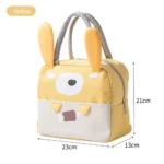Lonchera térmica amarilla con diseño de conejo, 23x13x21cm.