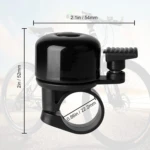 Timbre clásico para bicicleta, negro brillante, montaje de 22.2mm. Dimensiones: 52mm alto x 54mm ancho.