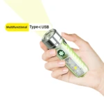 Linterna verde tipo C, portátil, multifuncional, 6 modos, con luz brillante y recargable.