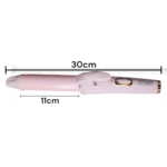 Rizador y alisador profesional rosado 2 en 1 de 30 cm de largo total, con placa térmica de 11 cm, diseño compacto, ergonómico y acabado brillante.
