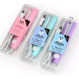 Set x2 mini planchas para cabello en colores rosa, turquesa y morado.