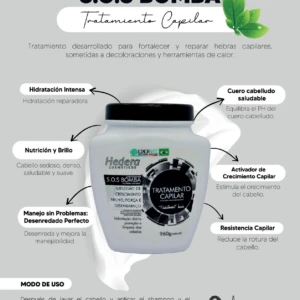 Tratamiento capilar S.O.S Bomba 960gr en envase blanco con detalles negros, para hidratación, nutrición y crecimiento.