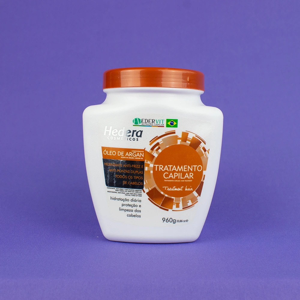 Hedera Tratamiento Capilar Óleo de Argan 960g, crema hidratante anticaída y anti-frizz.