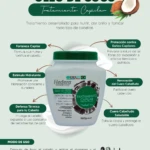 Tarro blanco de tratamiento capilar con óleo de coco, para nutrición y brillo.