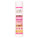 Tratamiento de keratina Harmony en envase blanco y rosa, 330 ml.