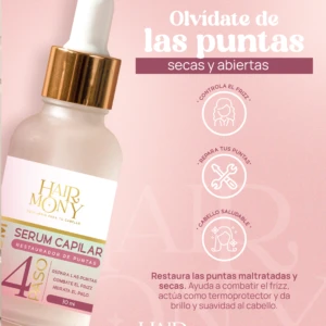 Serum capilar restaurador de puntas para cabello seco con frizz.