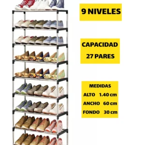 Organizador de zapatos 9 niveles, 27 pares, 1.40m alto, 60cm ancho, 30cm fondo.