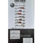 Zapatero de 9 niveles, 27 pares, con estructura de metal y plástico, ideal para organizar zapatos en casa.