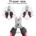 Cortaúñas para mascotas marca Swhatty, modo de bloqueo y desbloqueo para el mango rojo y negro con resorte.