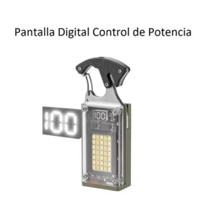 Linterna LED para exteriores W5181 con pantalla digital de 100% de potencia y mosquetón.