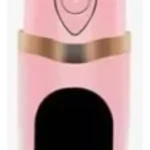 Encrespador eléctrico para pestañas color rosa con elemento calefactor negro y botón de encendido.