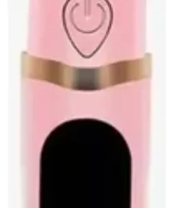 Encrespador eléctrico para pestañas color rosa con elemento calefactor negro y botón de encendido.
