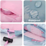 Organizador de maquillaje impermeable rosa y azul con cierre de cremallera, cordones y velcro.