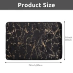 Tapete de baño afelpado negro con diseño de mármol dorado, medidas 60x40cm.