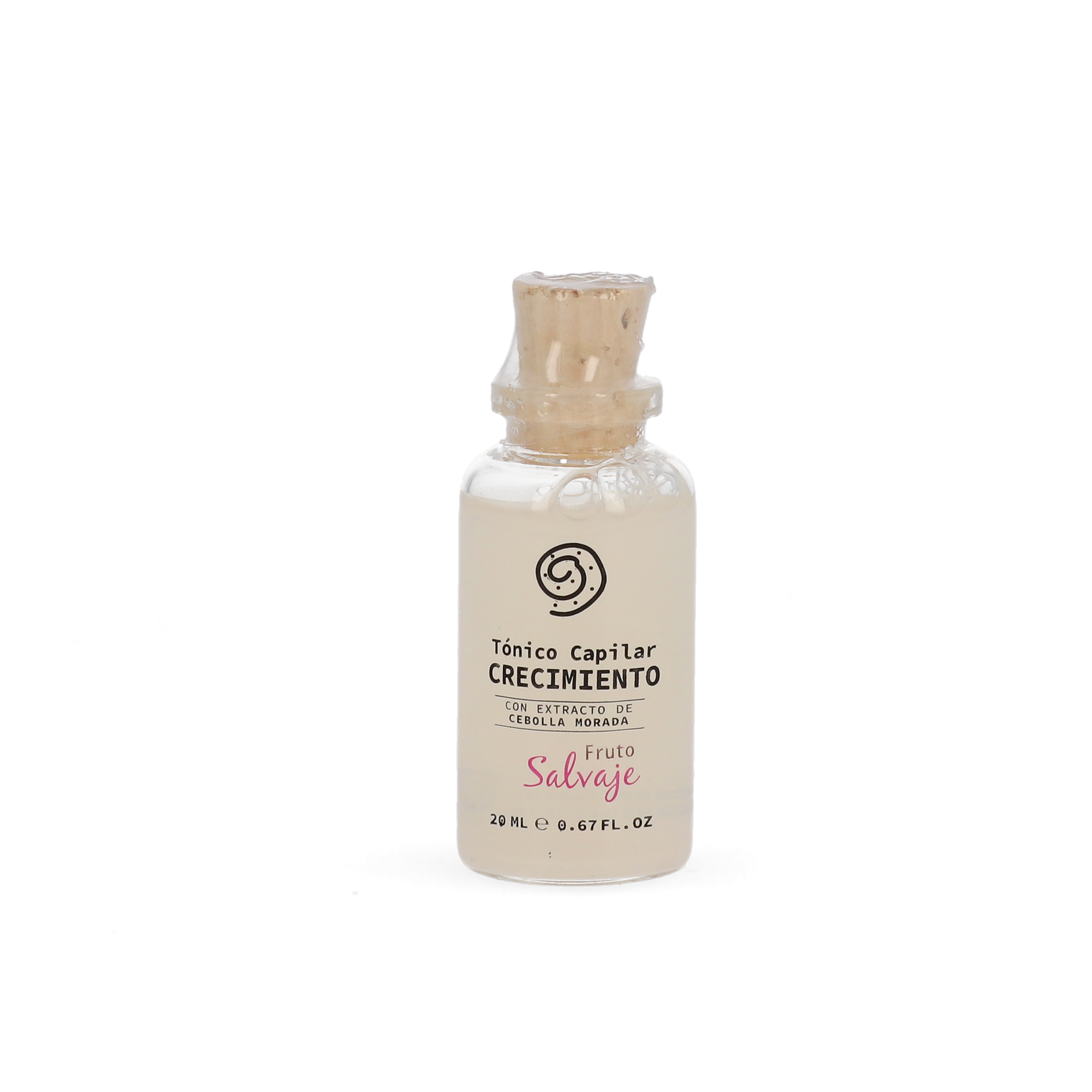 Tónico capilar crecimiento con extracto de cebolla morada en frasco de vidrio, 20 ml.