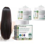 Dos frascos de 50ml de mascarilla de keratina hidrolizada West & Month, acompañados de su caja de empaque y una mujer de cabello largo y liso.