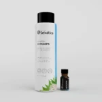 Dúo Capilar Anticaspa: Shampoo y gotas de Selvatica en envases blanco y ámbar, control de caspa por hongo o grasa.