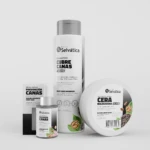 Set de champú, sérum y crema para cabello negro que cubre canas y combate frizz.
