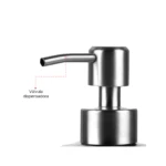 Dispensador de jabón de acero inoxidable para mesa, con válvula detallada.