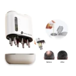 Masajeador capilar blanco con aplicador de líquido, para crecimiento del cabello, antes y después.