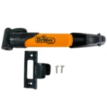 Mini bomba de aire DriMex, naranja y negra, con soporte de montaje y dos tornillos para bicicleta.